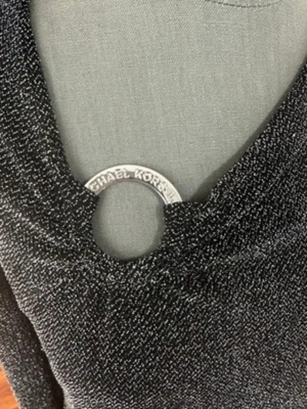 MICHAEL KORS Womens Blouse M Black Metallic Silver Lurex Long Sleeve Top EXC